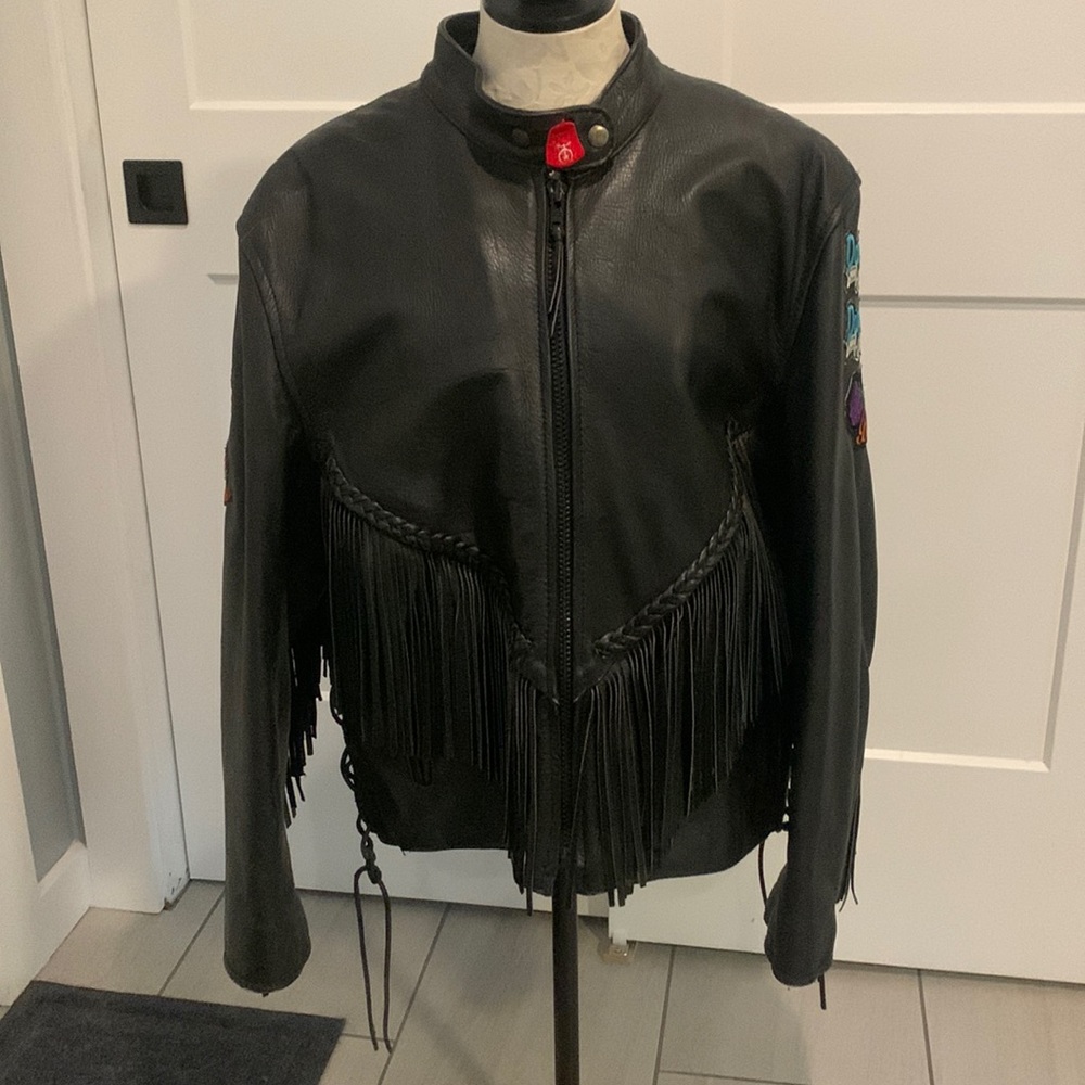 One of a Kind!!! Leather Motorcycle Jacket with fringe!! Size XXL